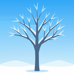 Obraz premium Bare winter tree covered in snow against a clear blue sky