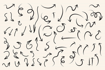 Hand Drawn Curved Arrows Collection Vector Doodle Arrow Set for Design & Notes