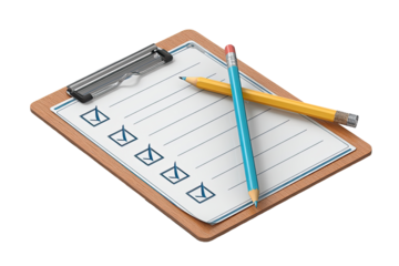 A clipboard with a checklist and pencils