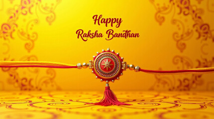 Traditional Rakhi on yellow background symbolizing Indian Raksha Bandhan festival celebration and brother-sister bond