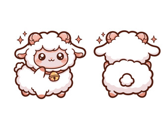 Fototapeta premium Cute Cartoon Sheep with Bell and Sparkling Horns.