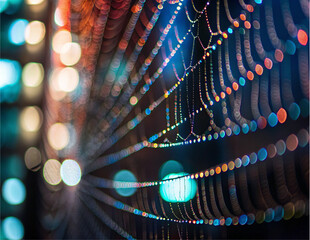 Dynamic Neon Light Trails with Vibrant Glowing Particles on Blurred Night Background

