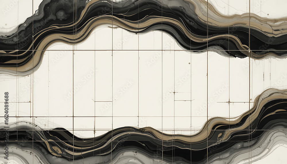 Poster abstract organic flowing lines and textures in earthy tones of black brown and beige create a modern