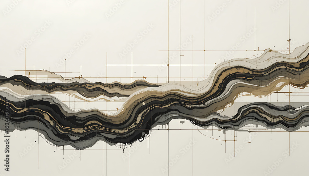 Poster abstract organic flowing lines and textures in earthy tones of brown black and white with subtle wat