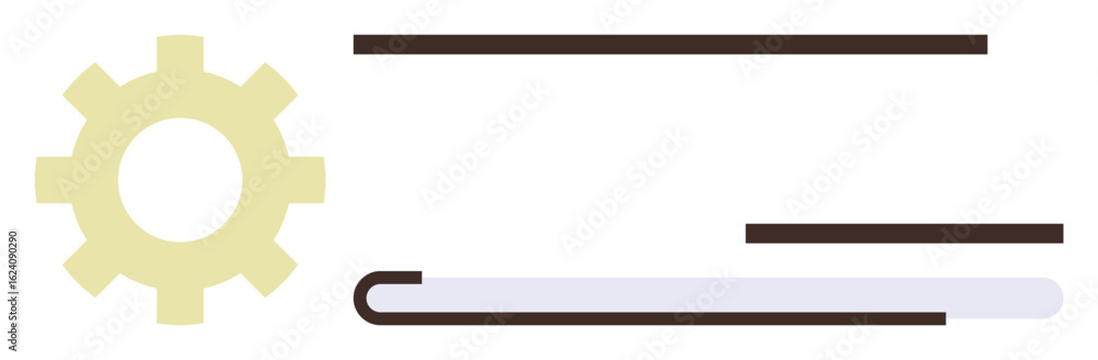Poster gear next to linear elements and a progress bar conveys productivity, efficiency, and progress. idea