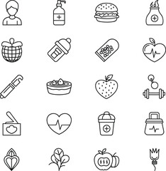 Food and drink icons set vector collection with coffee cake tea doodle sketch design symbols for web and illustration