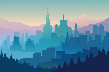 Obraz premium foggy layered skyline with gradient shading .eps