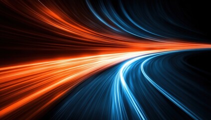 A vibrant abstract image featuring dynamic streaks of blue and orange light, creating a sense of movement and energy.