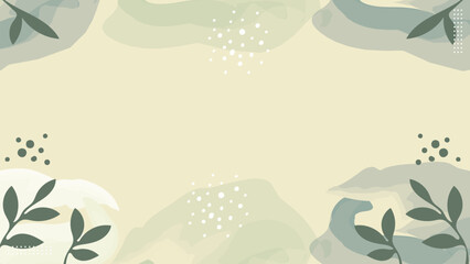 Pastel watercolor background with green silhouette floral and plant line art background