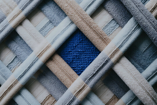 Close up of woven fabric with a blue diamond shape in the center