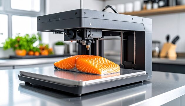 3D food printer with salmon - Powered by Adobe
