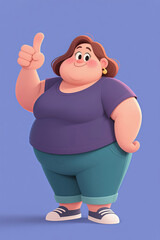 3D cartoon character of a fat girl raising her index finger