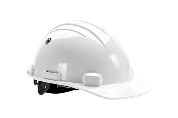 Fototapeta premium A glossy white safety helmet, angled view. Features a hard shell, adjustable features, and a protective visor