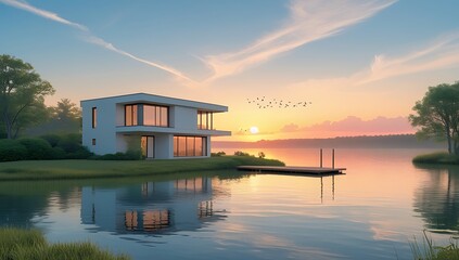 Fototapeta premium house on the lake