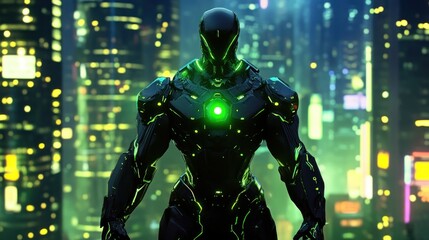 Fototapeta premium Futuristic robot in a neon city