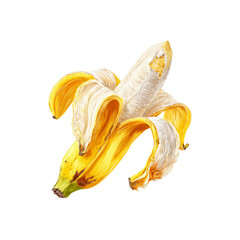 Partially Peeled Banana - Vibrant Yellow Fruit Illustration