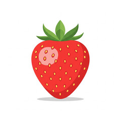 Fototapeta premium Vibrant Strawberry Illustration: A single, ripe strawberry, showcasing its rich red hue, verdant green leaves, and characteristic speckled surface. A perfect representation of fresh, delicious fruit.