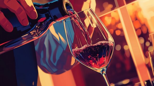 Pouring red wine into a wine glass