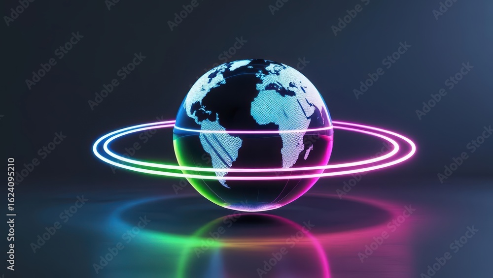 Poster futuristic digital globe with glowing colorful s representing global connectivity and advanced techn