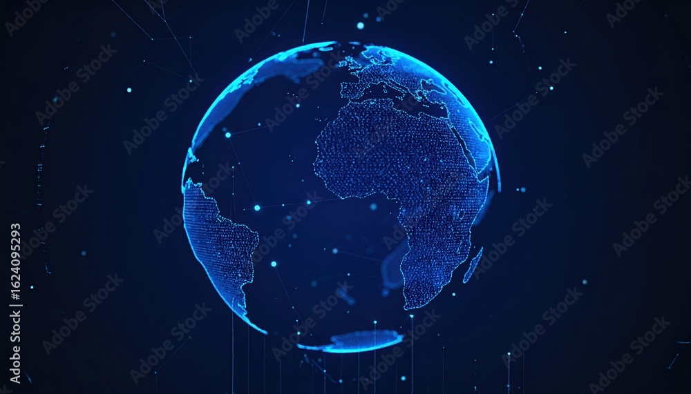 Aufkleber digital globe earth with network connection global technology concept in futuristic visual illustrat