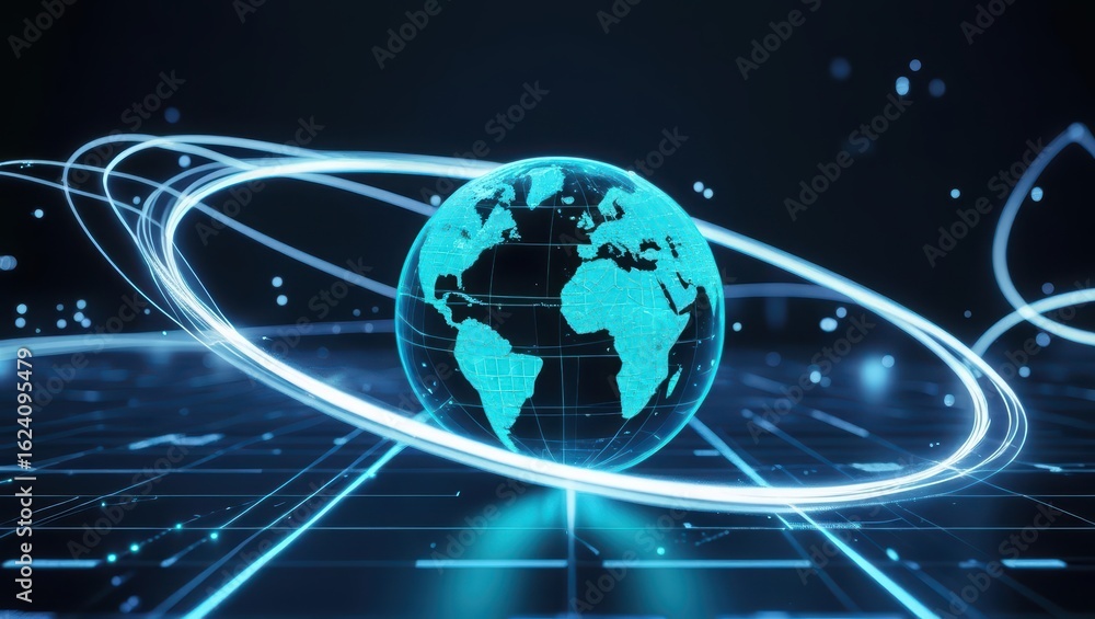 Poster futuristic digital globe with interconnected glowing lines symbolizing global connectivity, technolo