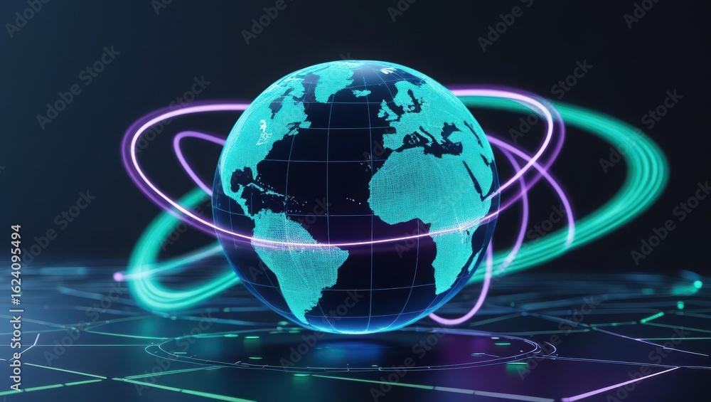 Poster digital globe earth with futuristic network overlay and light s representing global connectivity in 