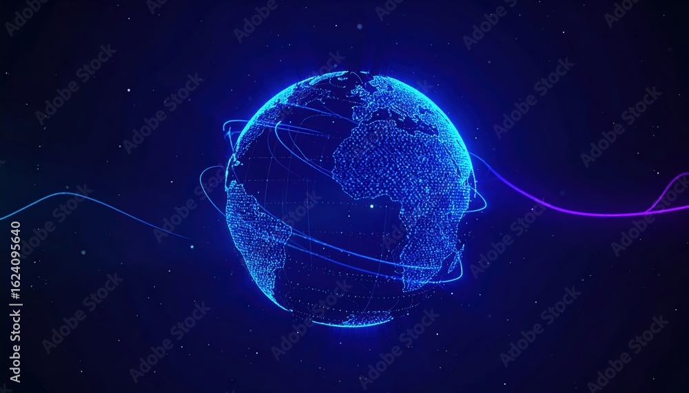 Poster digital earth globe with network connections world map in futuristic blue light style for technology