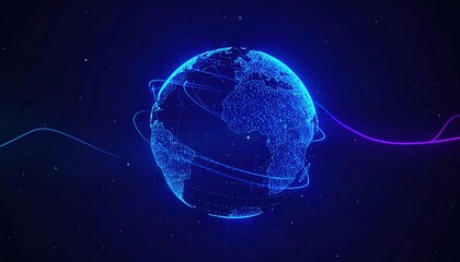 Digital Earth Globe with Network Connections World Map in Futuristic Blue Light Style for Technology and Global Connectivity Concepts