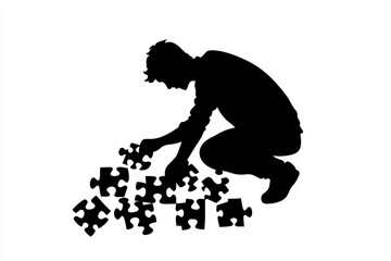 Fototapeta premium Man doing puzzle icon vector illustration isoleted on white background in black silhouette complex photo .