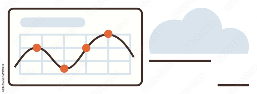 Poster graph with line and data points indicating trends, accompanied by a cloud illustration. ideal for an