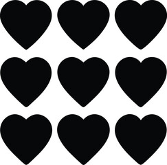 set of red hearts on white background