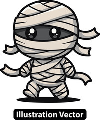 A cute walking mummy cartoon character illustration. An adorable and spooky mascot for Halloween.