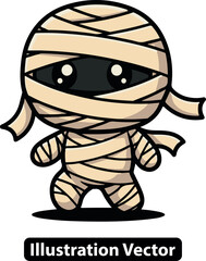 Cute cartoon mummy vector. Kawaii chibi character mascot for Halloween celebration design.