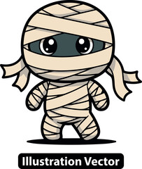 Cute kawaii mummy character illustration. Vector art of a sad little monster for Halloween.