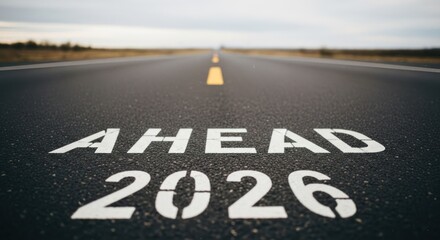Asphalt road, painted with "AHEAD 2026