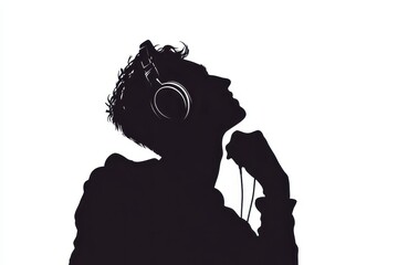 Man enjoying music icon vector illustration isoleted on white background in black silhouette complex photo.