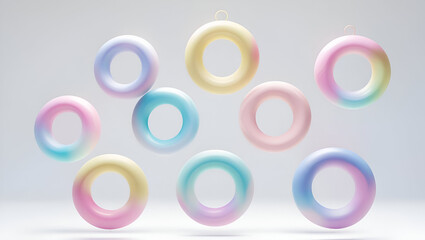 Pastel rings suspended mid-air in motion capture playful energy and soft vibrance through visual levity