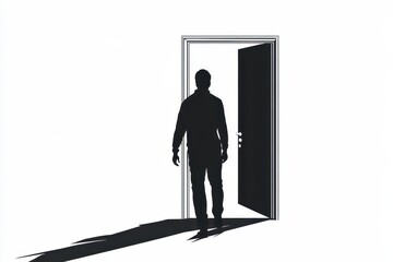 Fototapeta premium Man exiting door icon vector illustration isoleted on white background in black silhouette complex photo .