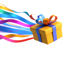 Flying 3D Cartoon Gift Box with Motion Blur and Trail – Isolated PNG Cut-Out