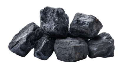 Close-up of several dark gray rocks, irregularly shaped and stacked