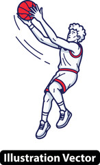 Dynamic vector illustration of a basketball player in mid-air, a sports action concept.