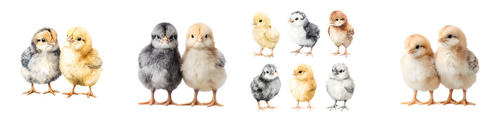 Obraz premium Cute Watercolor Baby Chicks Collection on White