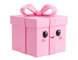  Cute Kawaii Style 3D Gift Box with Happy Face and Blush – Isolated PNG Icon