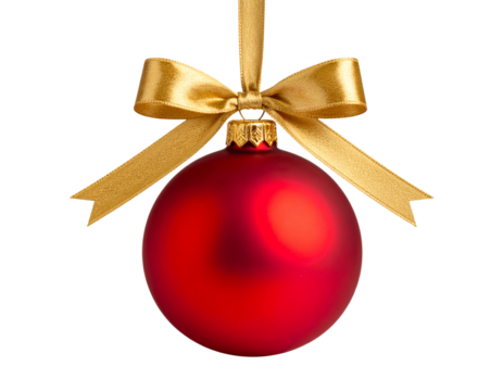 Red Christmas Bauble with Gold Bow Reflected on Glossy Surface, Elegant Grounded Composition