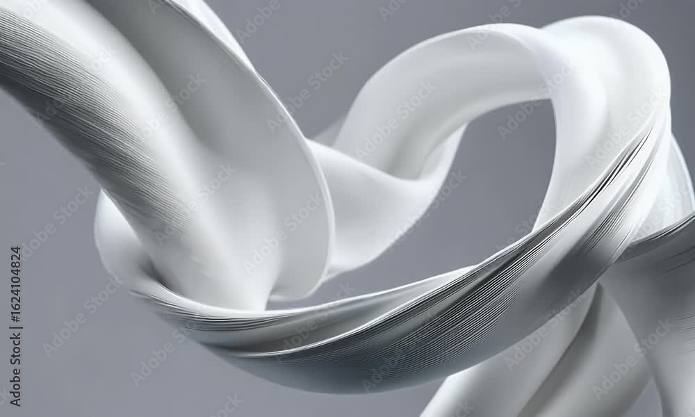 Poster 3d render of a white, wavy abstract shape in a simple and minimalistic style, with a light grey back