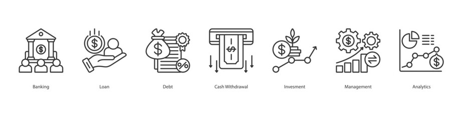 Capital Flow System banner web icon set vector illustration concept with icon of banking, loan, debt, cash withdrawal, invesment, management, analytics
