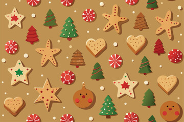 hand drawn christmas cookie patterns scattered on .eps
