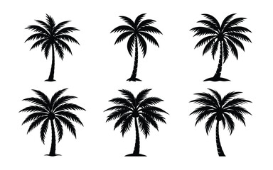 Fototapeta premium Vector art of palm tree silhouettes isolated on white background for tropical design