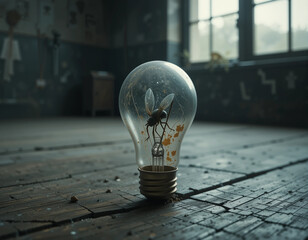 Dead Fly Trapped Inside Broken Lightbulb