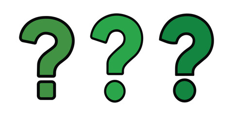 Set of modern green colored question mark illustrations, isolated on transparent background
